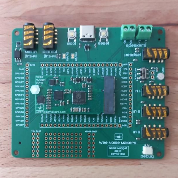 The NN board, a green and yellow PCB 